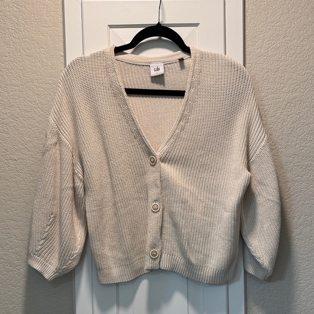 CAbi Cream V-Neck Button Front Knit Cardigan